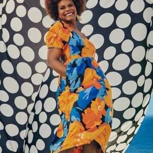 Vibrant Orange, Blue Tabitha Brown Dress